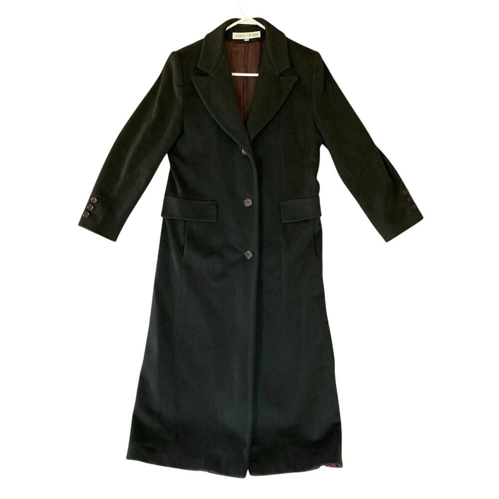 Vintage Larry Levine Design Women's Classic Black Wool Trench Coat Size 6
